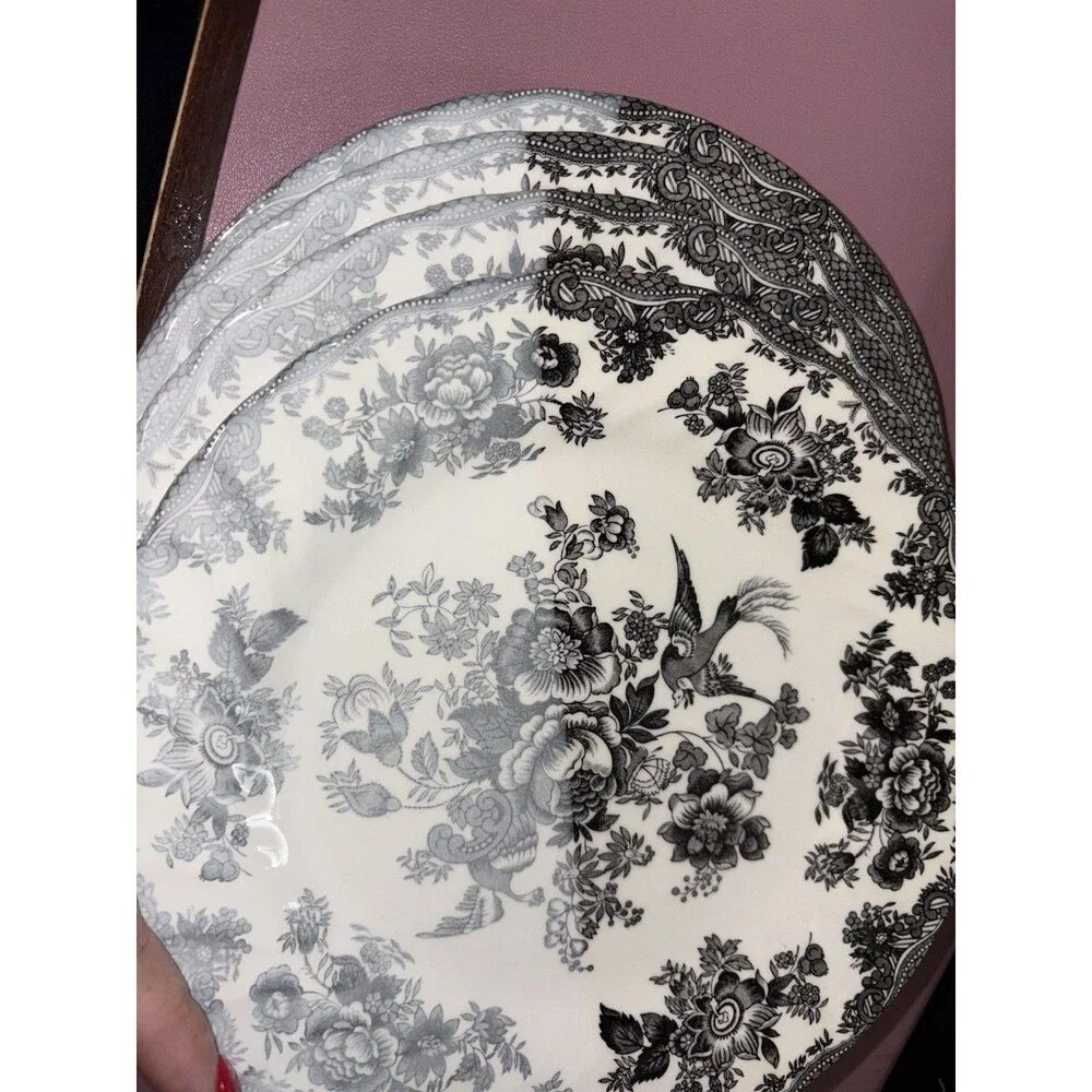 Set Of 4 Royal Stafford Asiatic Pheasant Salad Plates Black & White 8” Rare Fade